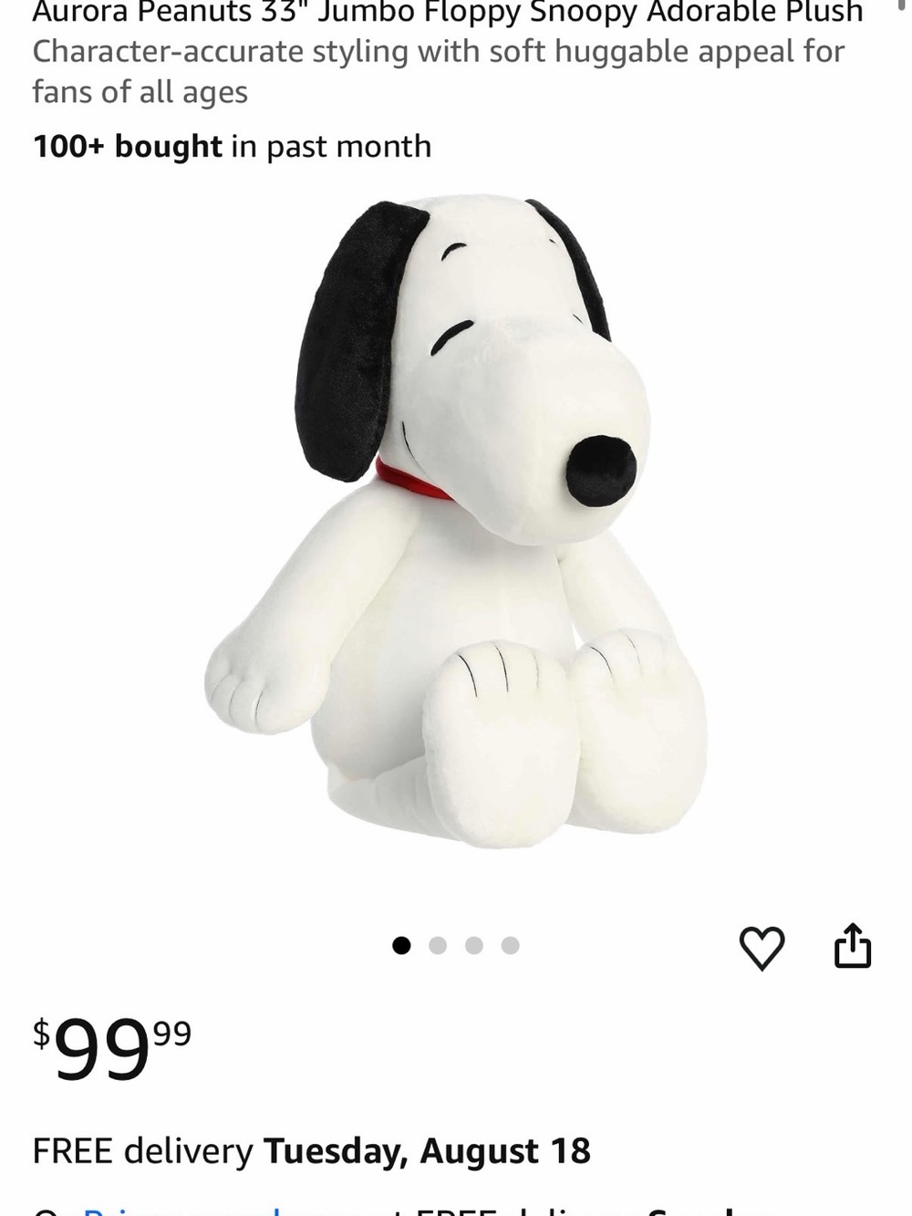 Aurora Peanuts Snoopy Plush Dog Toy - White & Black